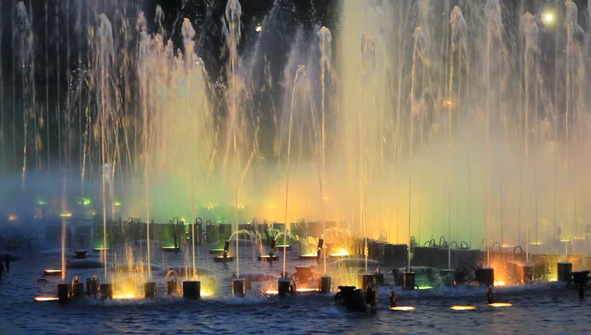 Colorful water fountain at night time