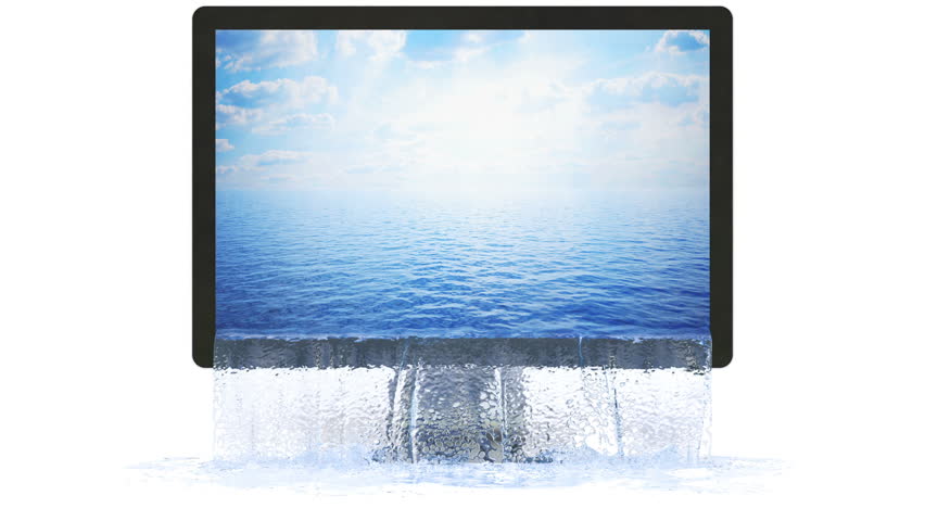 Water flowing out of the monitor. HQ animation.