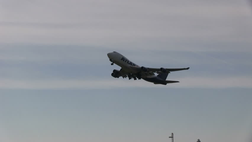 SCHIPHOL, AMSTERDAM, THE NETHERLANDS - OCTOBER 8 - 2012: Atlas Air jumbojet taking off from Schiphol
