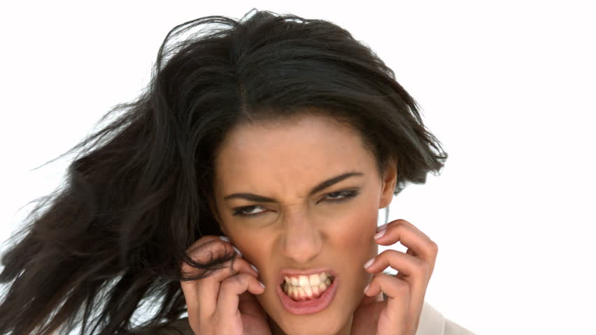 Stressed businesswoman shaking her head in slow motion