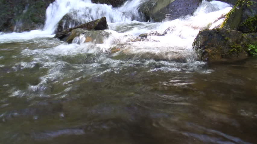 1080i: Male hands taking the cool refreshing water of a mountain creek. Tripod. Sound.