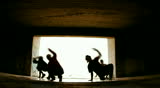cool Hip-hop group dance. 4 young dancers dancing breakdance in building with open window 