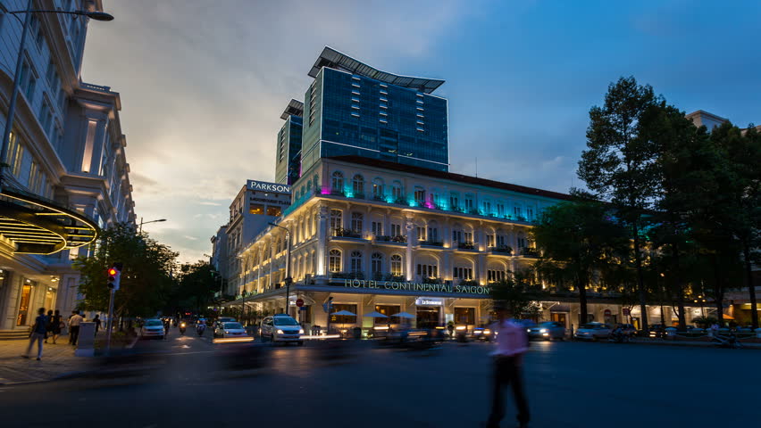 HO CHI MINH CITY - MAY 10: Time lapse of traffic in front of the Continental Hotel in Ho Chi Minh City, Vietnam, on May 10, 2013
