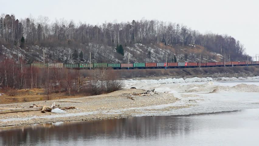 Freight train traveling on the railroad