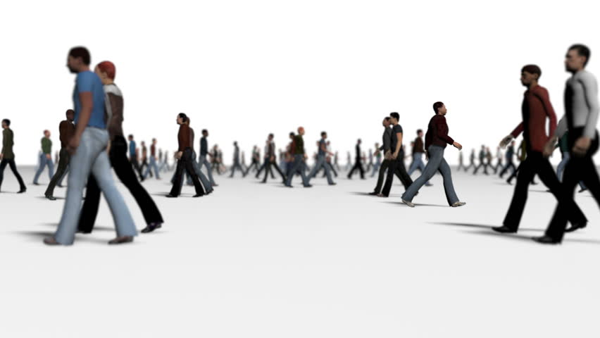 Anonymous crowd side view male characters only