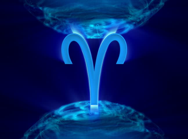 3d rotating aries zodiacal symbol in abstract space, loopable - NTSC