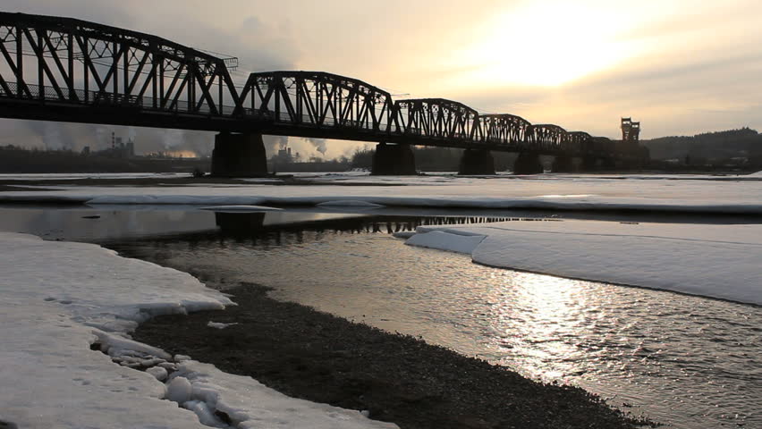 Rail Bridge, Fraser River, Prince George. The CN Rail bridge built by the Grand Trunk Pacific Railway in 1914 over the Fraser River in Prince George, British Columbia, Canada.
