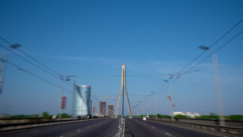 HD - Motion timelapse. On the Cable-stayed Bridge