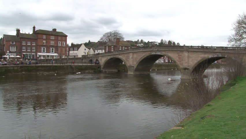 WORCESTERSHIRE, UK - CIRCA 2012: A stone bridge with three arches across the river Severn.