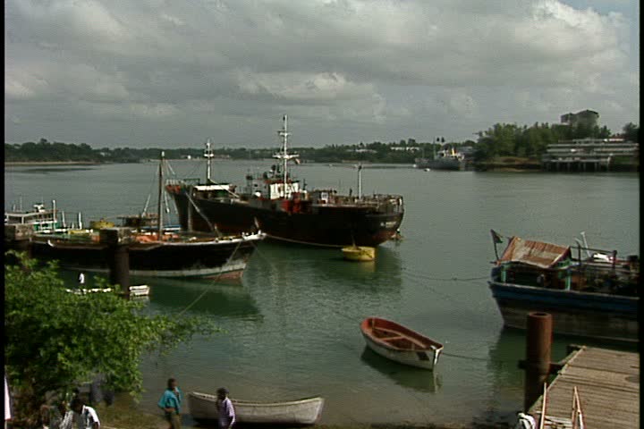 MOMBASA, KENYA, AFRICA - DECEMBER 01, 1998: Scenic shot taken in Mombasa; MS fishing boats in harbor.
