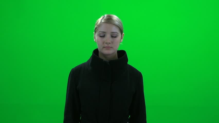 shocking face expression women isolated green screen 1080