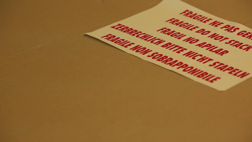 Fragile sticker on a shipping box
