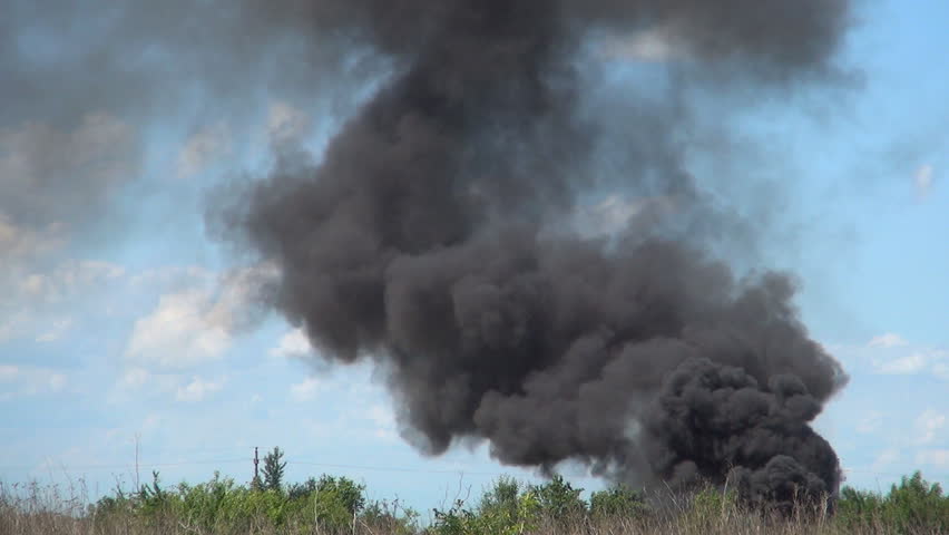 Black Smoke Clouds, Nature Pollution, Burning Fire, Ecological Disaster