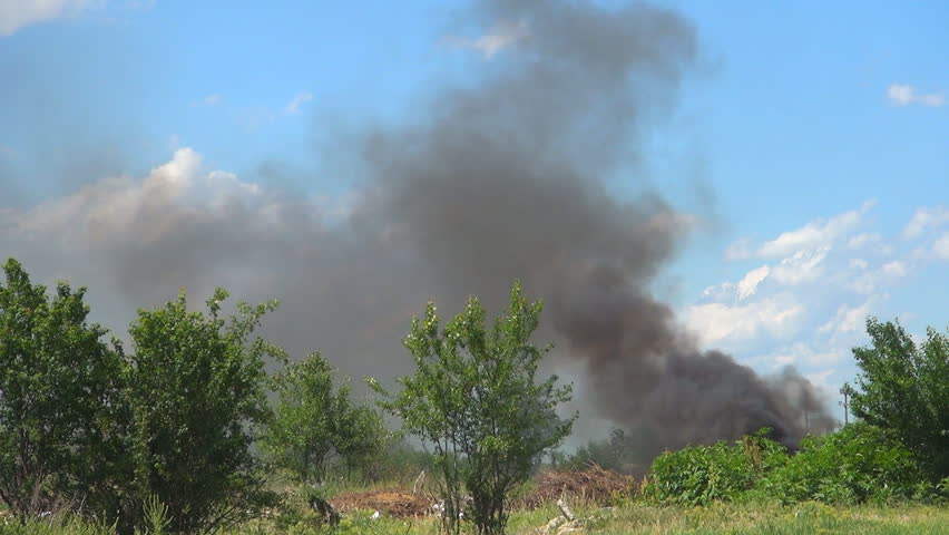 Black Smoke Clouds, Nature Pollution, Burning Fire, Ecological Disaster
