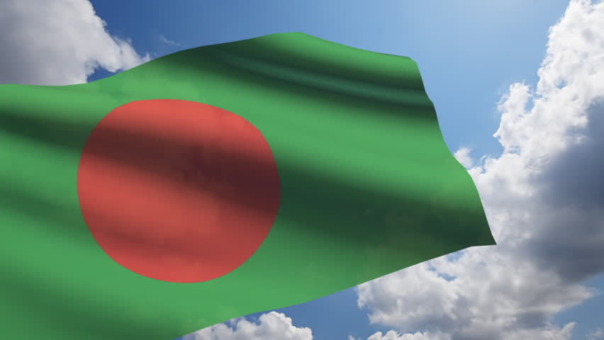 Bangladesh flag animation with real time-lapse clouds.