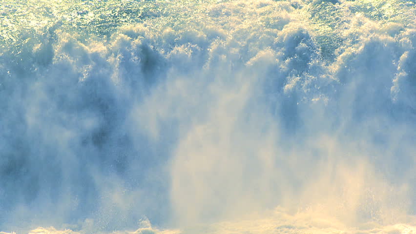 Powerful white water pouring over the edge of Godafoss waterfall, Iceland full frame 60 FPS
