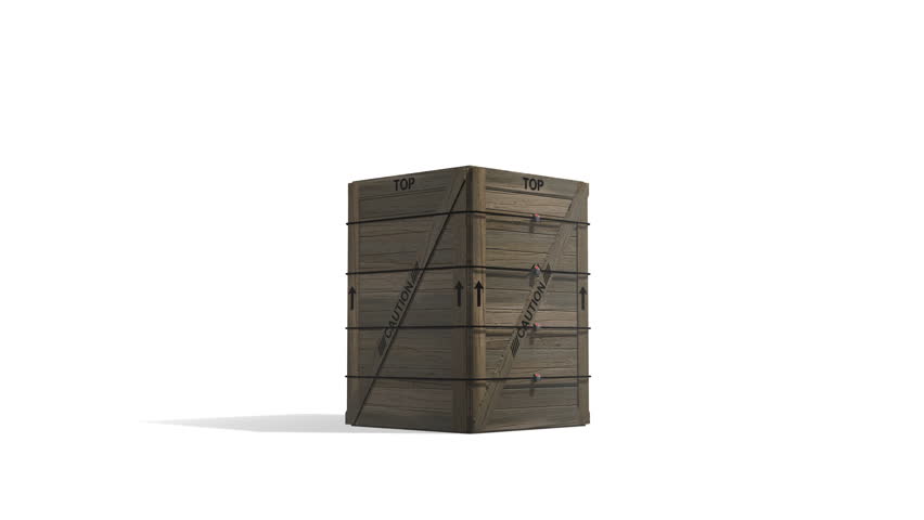 Isolated, strapped shipping crate falling apart.