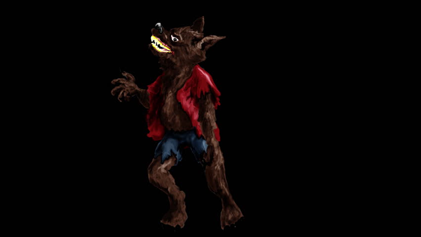 A werewolf leans back and howls repeatedly in a seamless loop. Contains matte for easy compositing.