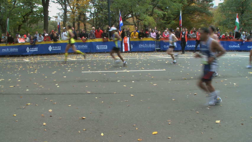 NEW YORK CITY - NOVEMBER 1: With only a couple of hundred yards remaining, participants of the 2009 NYC marathon seek to complete the 26.2 mile race.