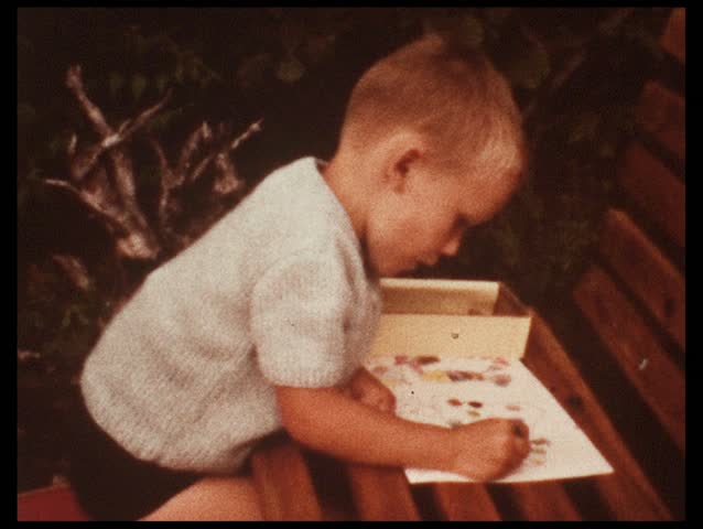 Little boy painting (vintage 8 mm amateur film)