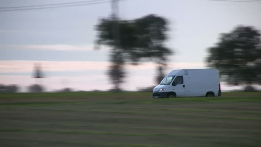 Cargo van. Model cargo van and fast clouds. Timelapse