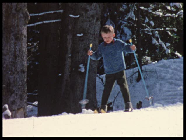 Boy skiing (vintage 8 mm amateur film)