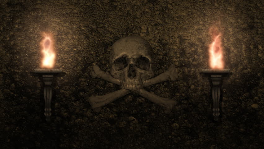 pirates skull with torches on the wall