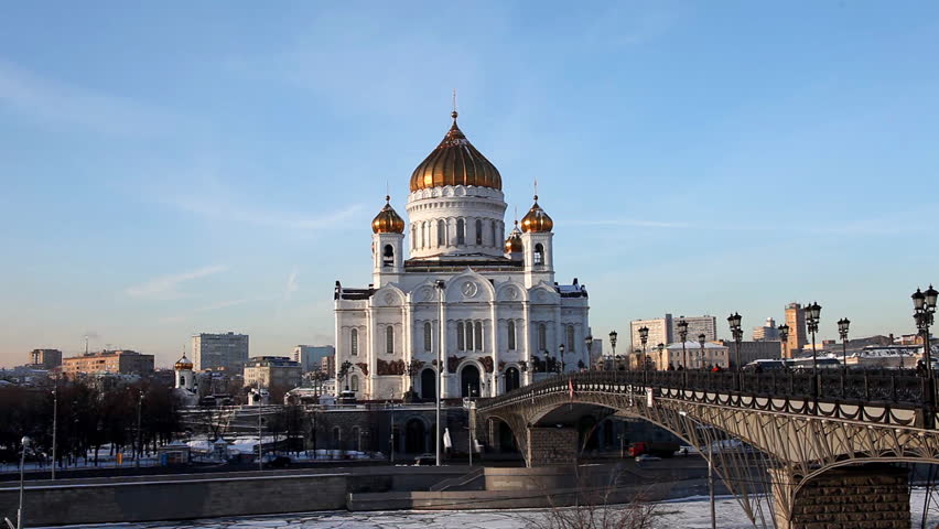 Temple of Christ the Saviour at winter sunset