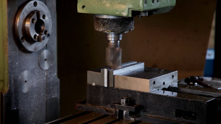 Machine drill work with metal close up