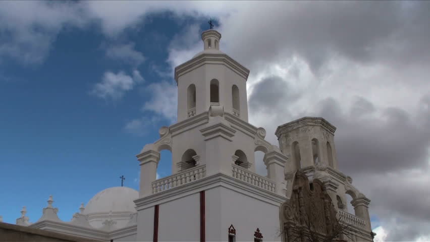 Mission San Xavier del Bac highlighted by late afternoon cloud time lapse. 1920x1080 