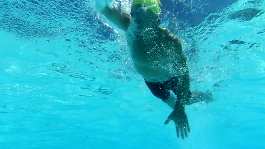 Slow Motion Underwater View Man Swimming Stock Footage Video 100