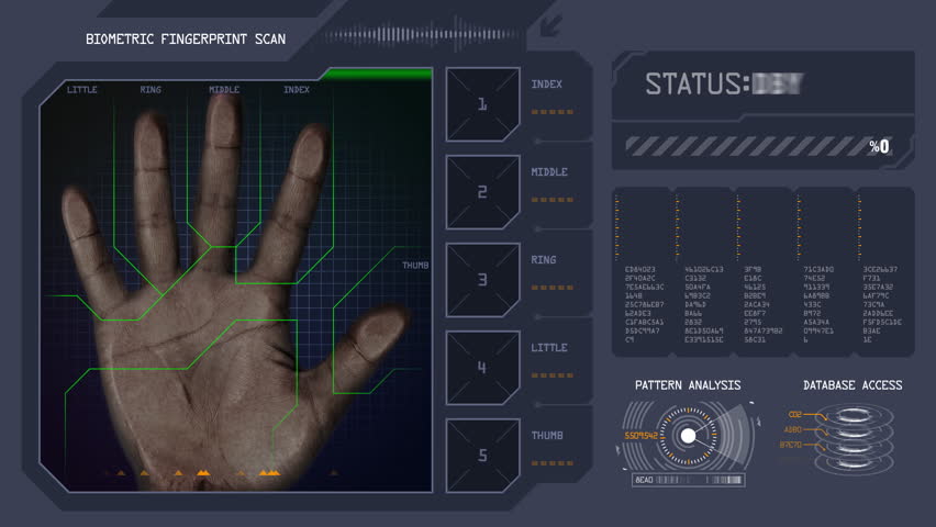 Computer software scanning fingerprint and matches an Asian male. Contains a lot of minor details and looks best in 1080p or 720p format. 