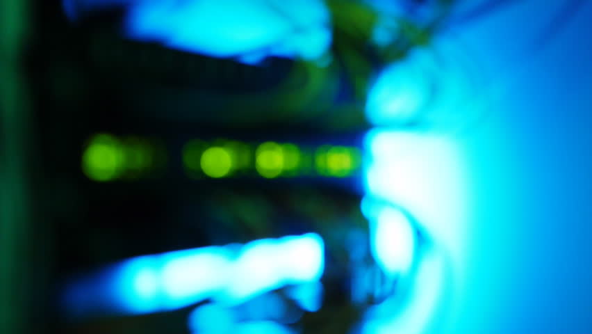 Fully loaded network media converters and ethernet switches. Sequence of shots.