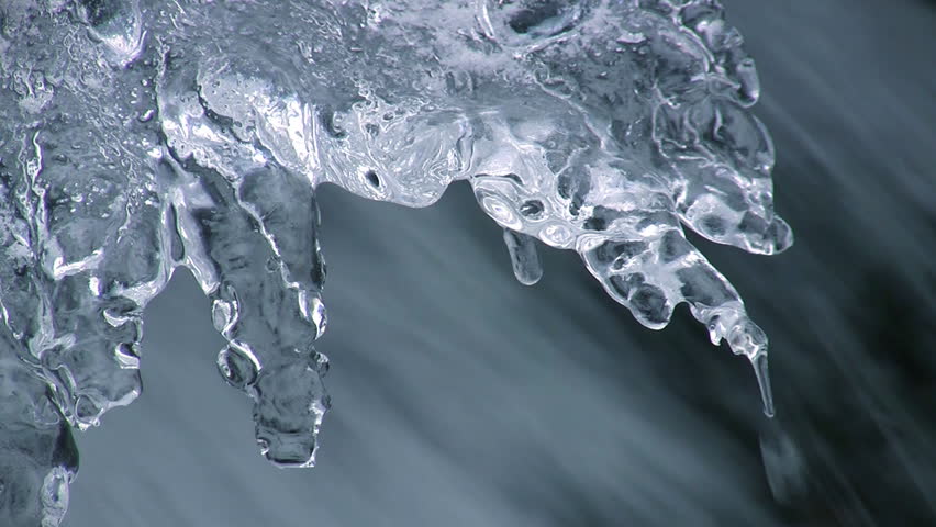 Icy waterfall macro, sound, HD