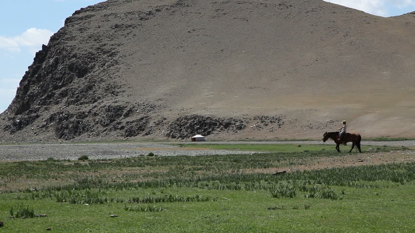 Mongolian grassland - August 10: Mongolian horseman hurry to bring his sheep back from the steppe, August 10, 2009