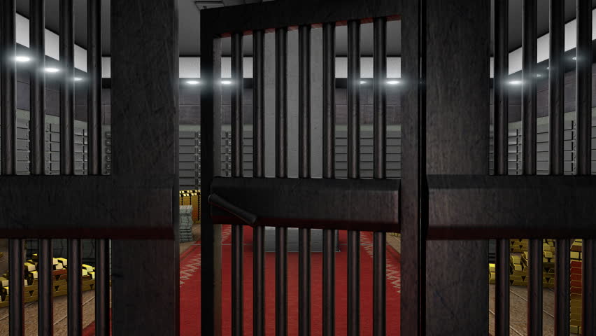 Bank vault full of cash money and gold 