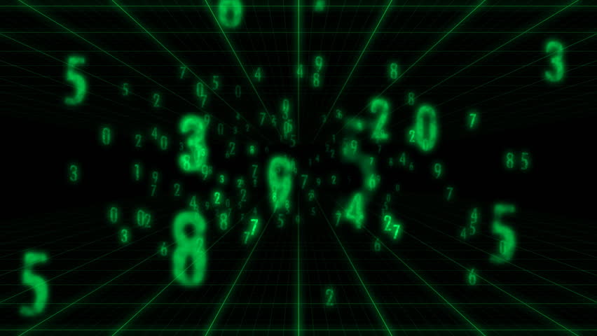 Flying through green decimal numbers. Loopable. HD 