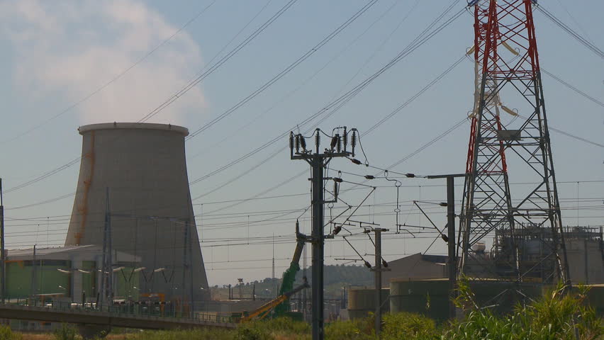 Coal fired power plant smokestacks time lapse