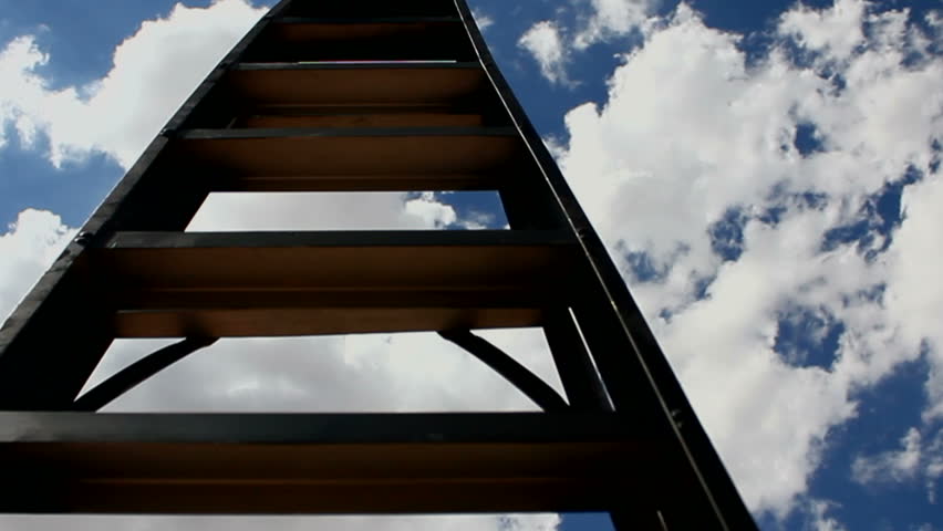 Time Lapse, Metal ladder disappears in the clouds denoting spiritual path, opportunity, afterlife, faith, religious concepts. 1080p