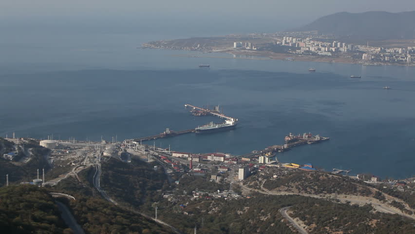 Panorama of the seaport the top view