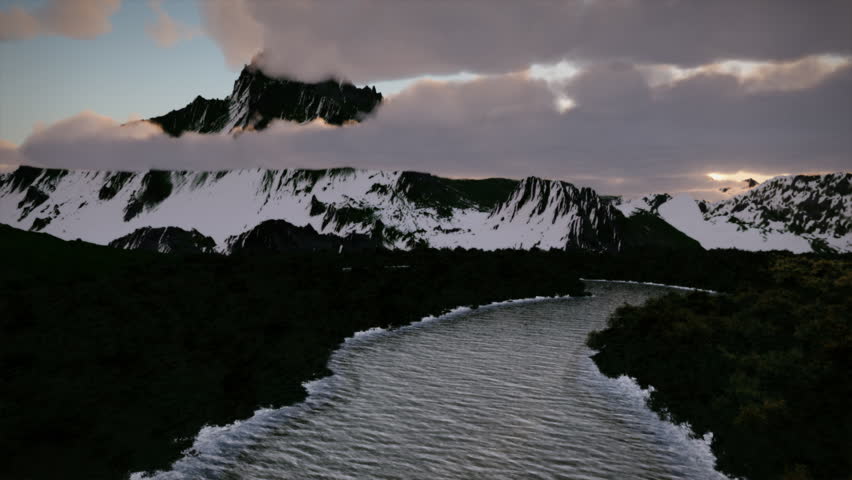 Sunrise Winter Wilderness Snow Mountains Frozen River Seasons Aerial Nature Exploration