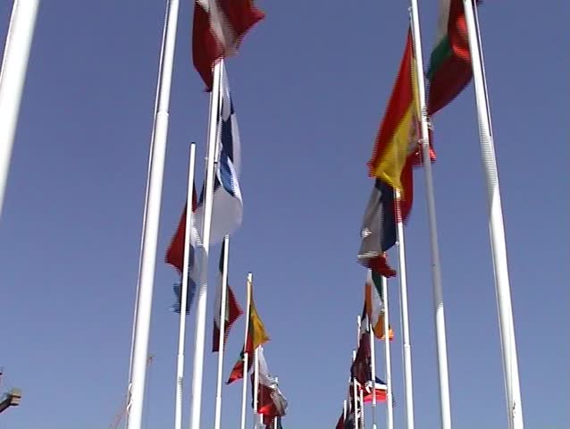 Flags of some countries waving to the wind