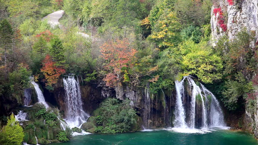 Picturesque waterfalls scenery in Plitvice Lakes National Park, Croatia