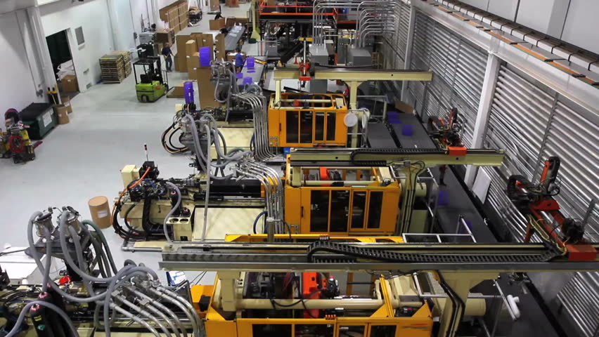 A bird's eye view of a robotics factory in production. 
