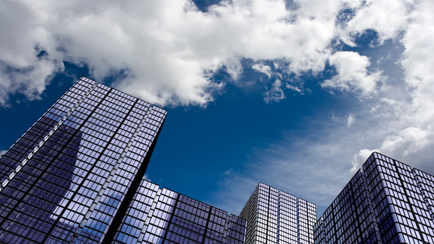 Corporate buildings and time lapse clouds. HD 1080 version.