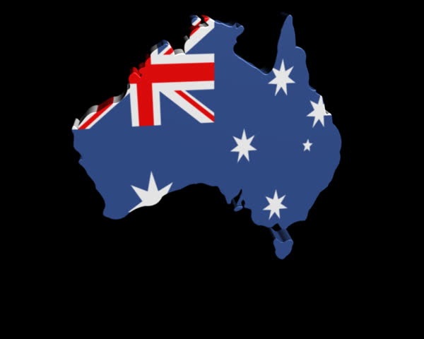 Australia map flag rotating on black animation