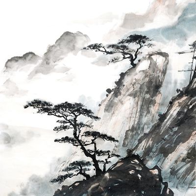 Landscape Ink Wash Paintingasian Traditional Culture Stock Illustration ...