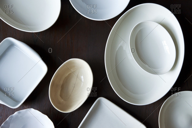 Overhead view of empty serving dishes