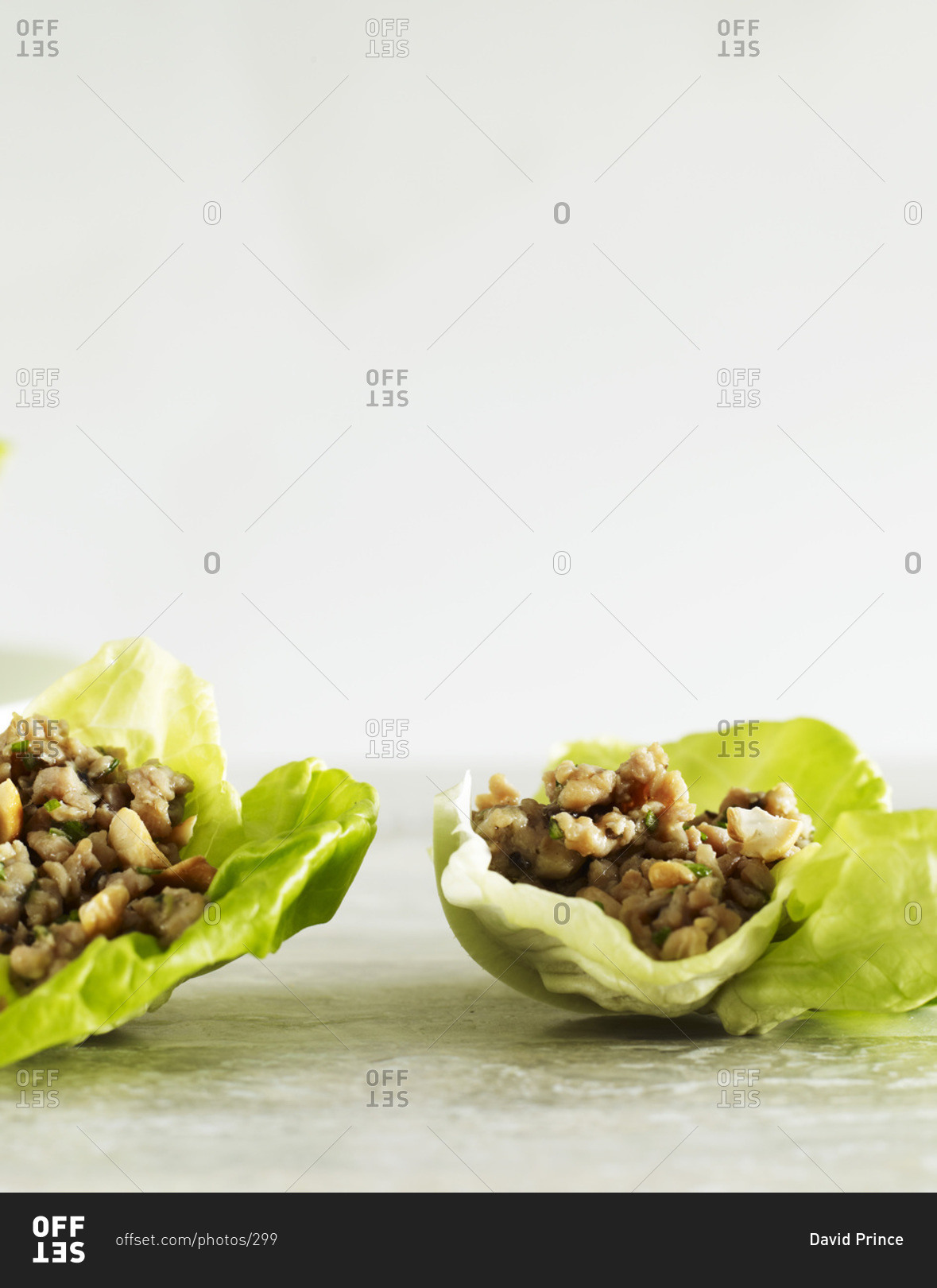 Appetizing lettuce cups with meat.