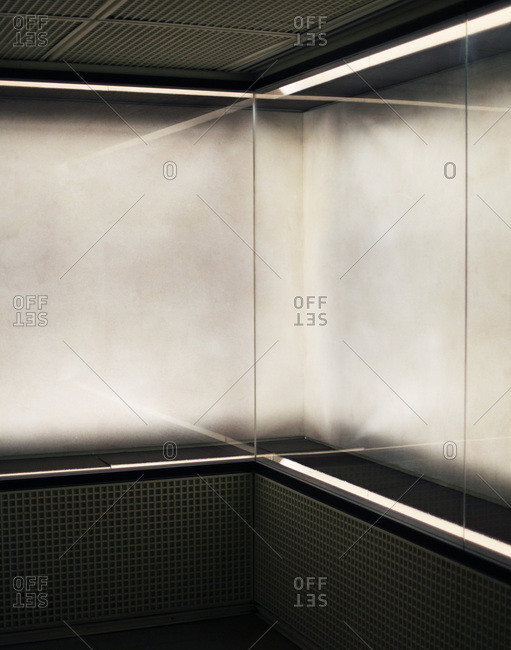 An empty elevator case.